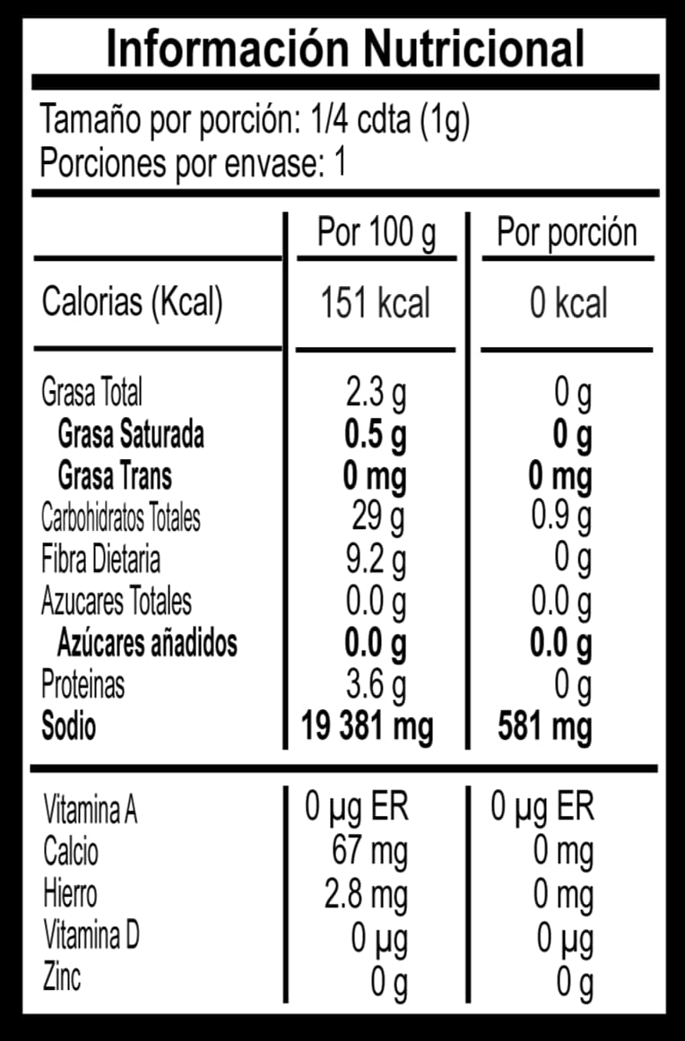TAJÍN® Clásico Polvo - 1g (Sachet) Nutrition Facts Sachet
