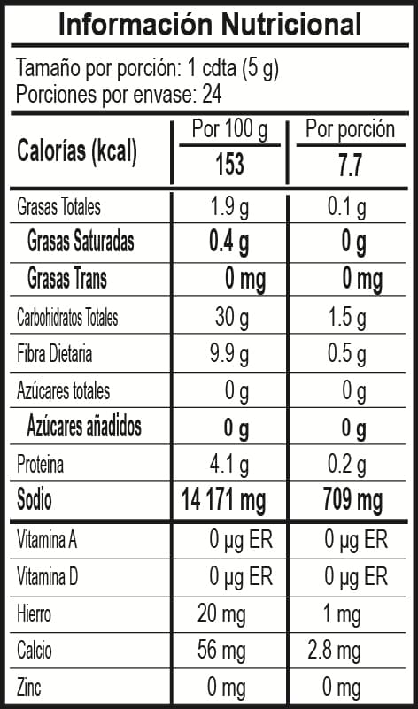 TAJÍN® Escarchador Nutrition Facts Escarchador