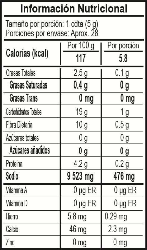 TAJÍN® Menos Sodio Nutrition Facts 142g