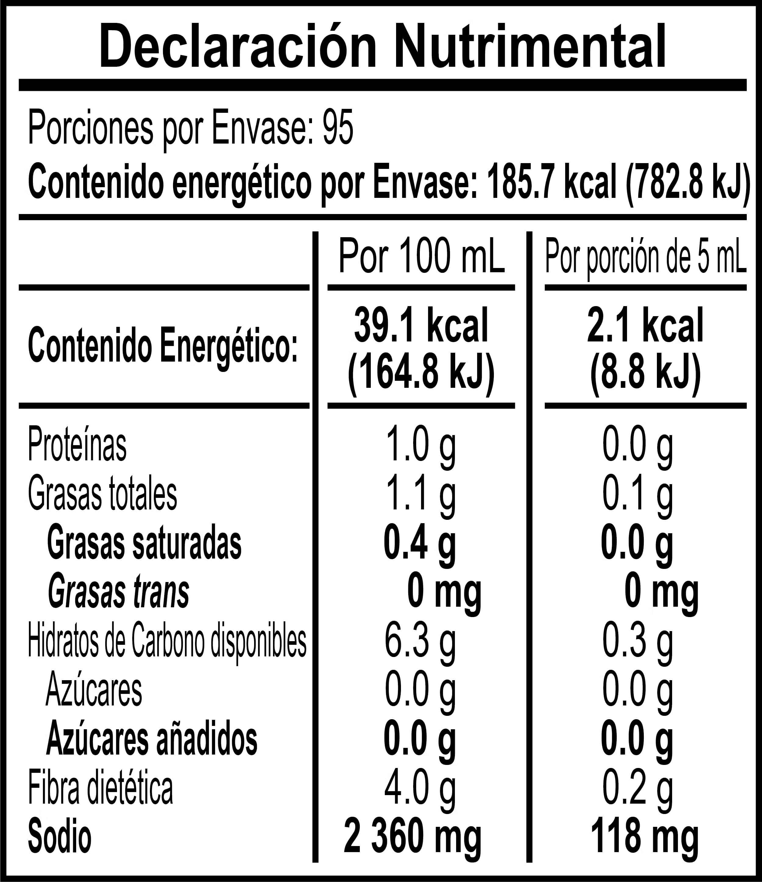 Salsa Picante Chamoy Afrutado TAJÍN® - 475ml Nutrition Facts 475ml