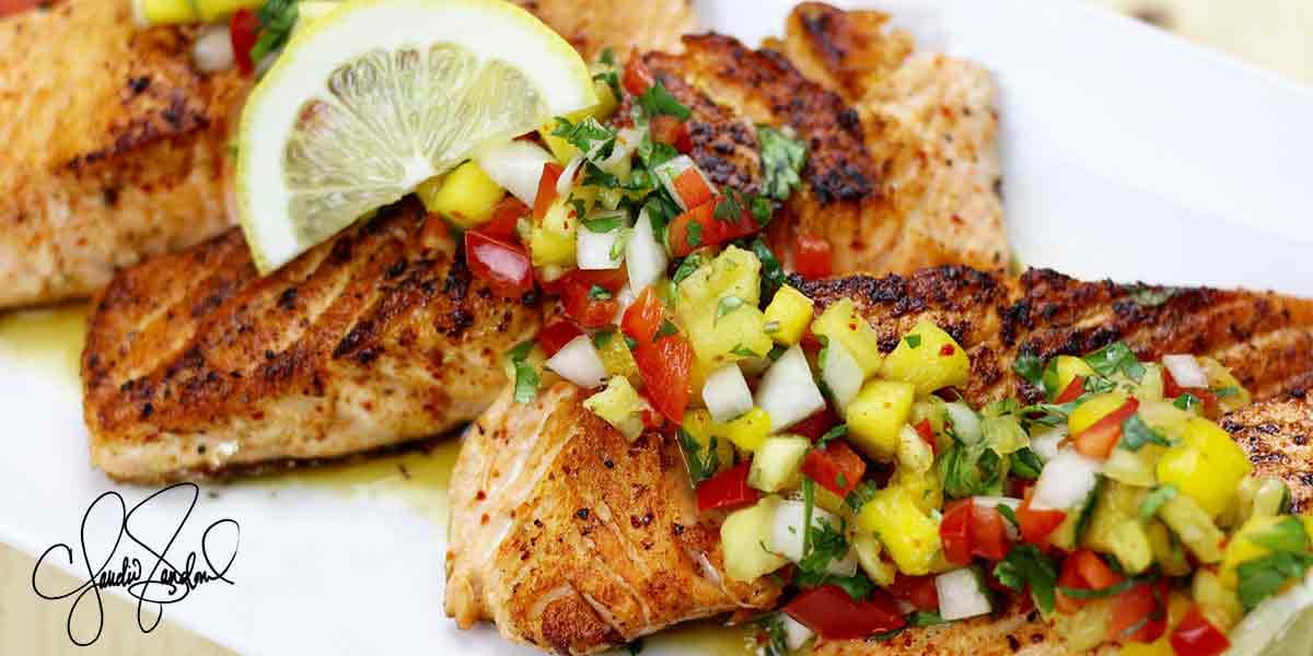 TAJÍN® Salmon with Pineapple Mango Salsa