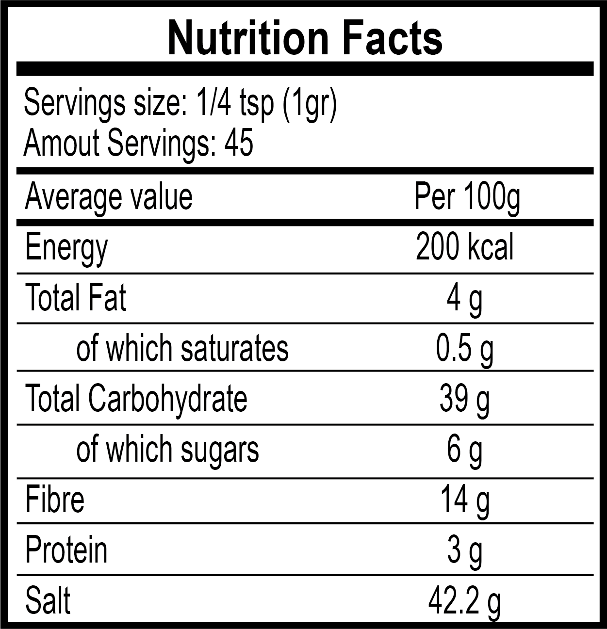 TAJÍN® Habanero Seasoning - 1.6oz Nutrition Facts 45g