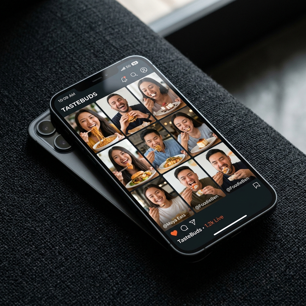 Smartphone grid reels of people eating