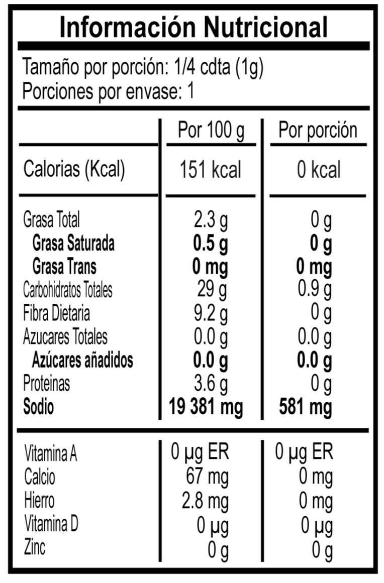 TAJÍN® Clásico Polvo - 1g (Sachet) Nutrition Facts Sachet