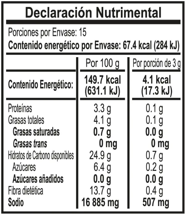 TAJÍN® Habanero - 45g Nutrition Facts 45g